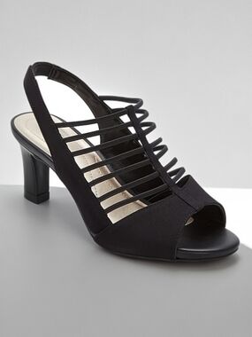 Easy 5th Women's Neville Black High-heeled Strappy Slingback Sandals, Size 10